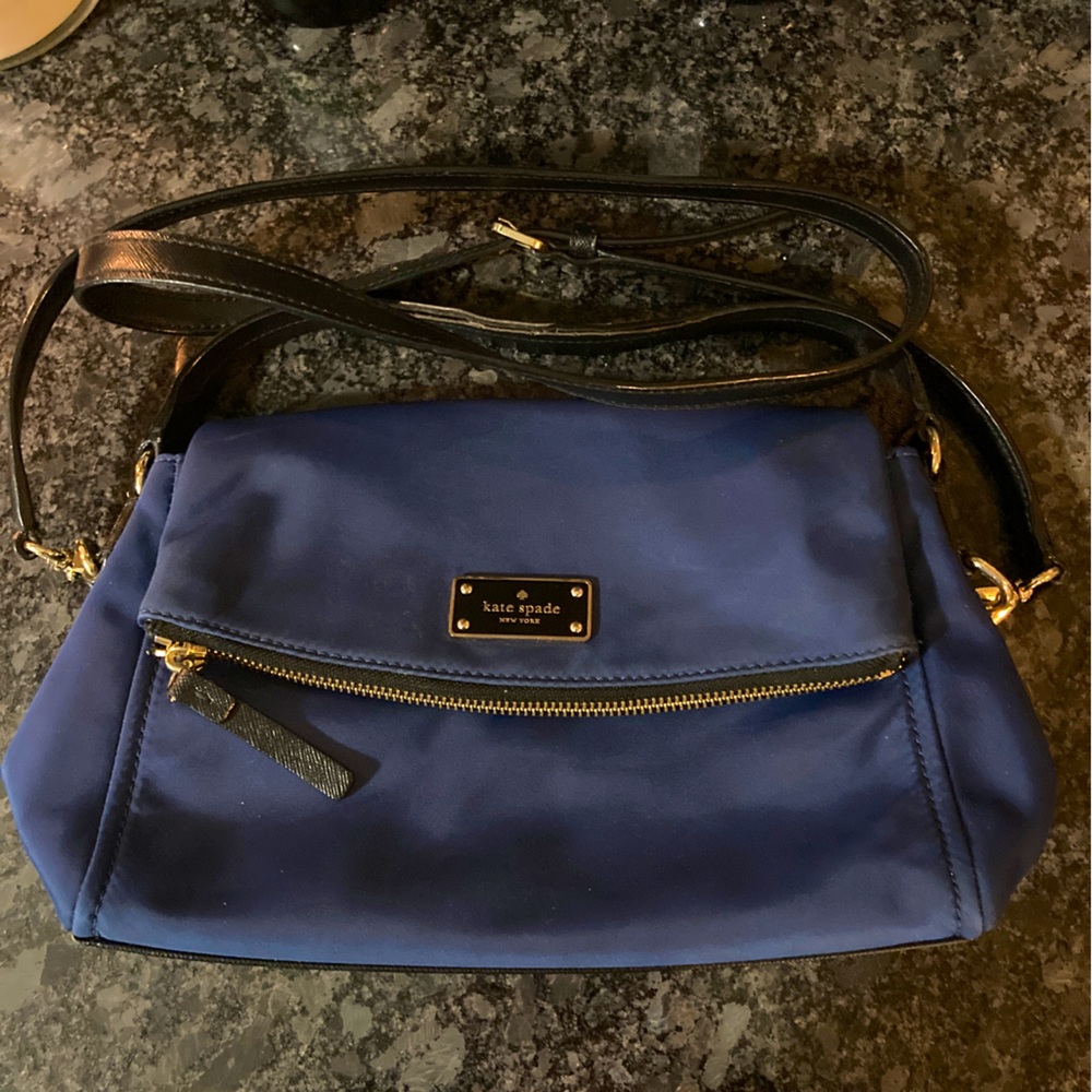 Kate Spade Navy Crossbody Mini Minka with gold trimmings and leather straps